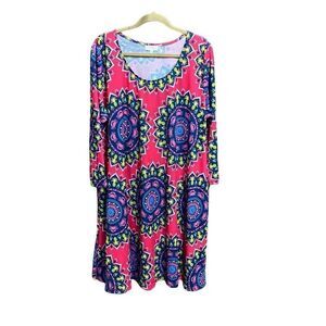 Simply Southern Multi Pineapple & Crab Print Shift Dress Size XXL